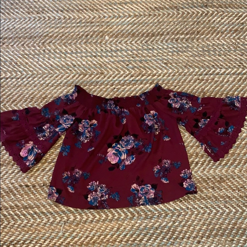 Super cute off the shoulder purple shirt